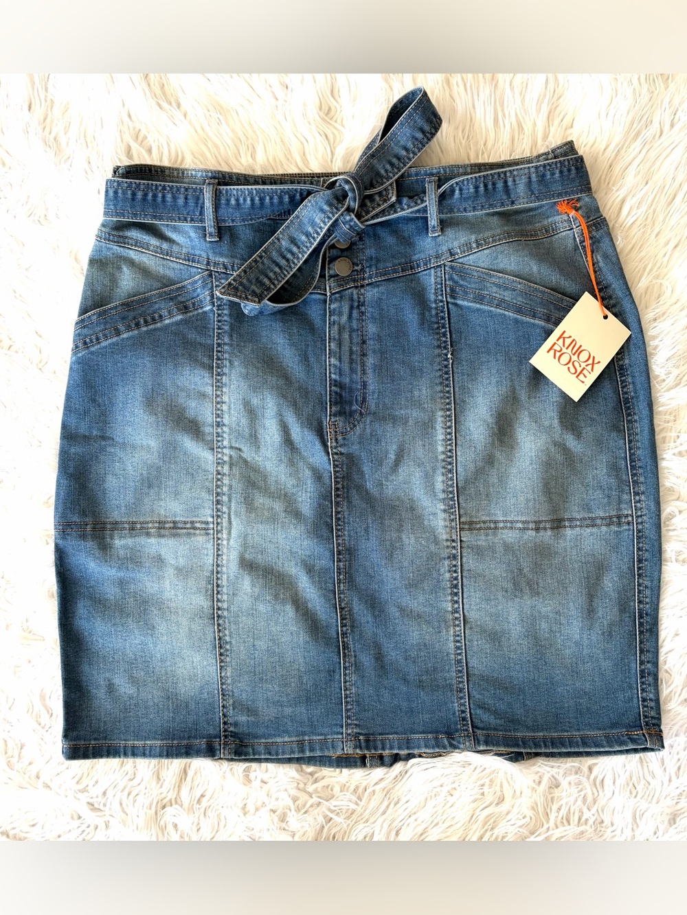 NWT Knox Rose Blue Denim Panel Pencil Jeans Skirt with Self-Tie Waist XL